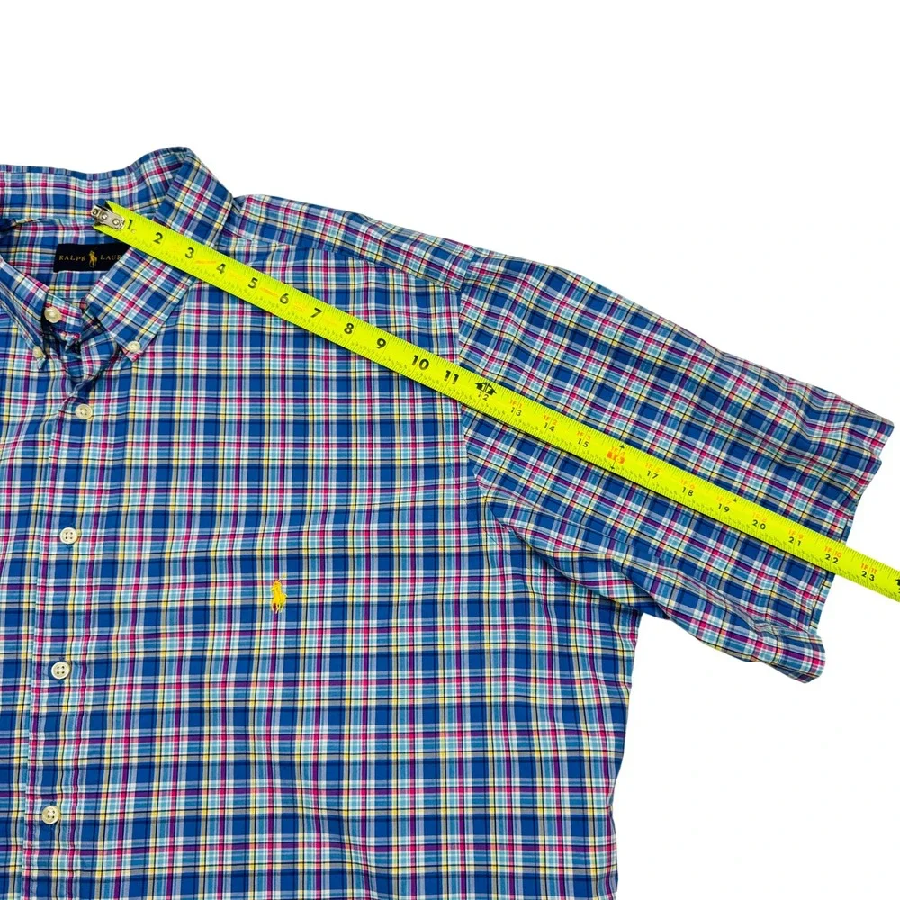 Ralph Lauren Button‎ Down Shirt Mens 2XLT Blue Pink Plaid Short Sleeve Cotton